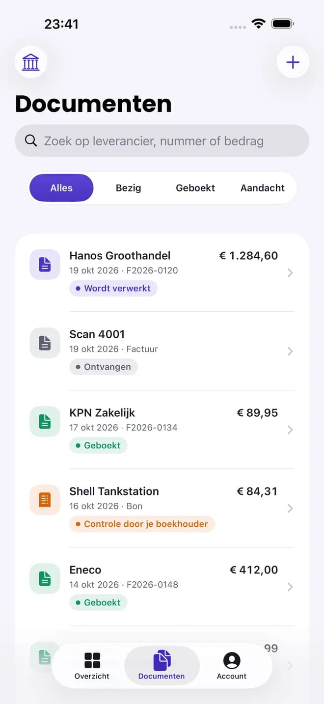 Documentenlijst met status per document
